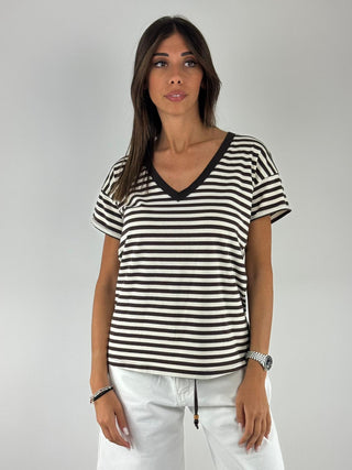 T-shirt righe scollo a V - D02E1260