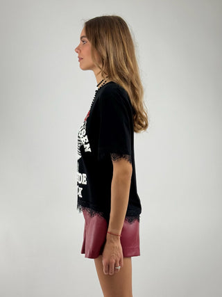 T-shirt stampa con pizzo - 37825