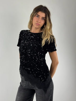 Maglia paillettes con pizzo - W25CC74