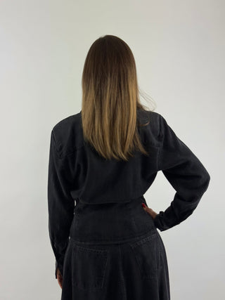 Camicia denim scuro con arricciatura - FW260111