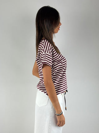 T-shirt righe scollo a V - D02E1260