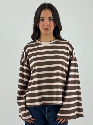 T-shirt over a righe manica a campana - UAC0182