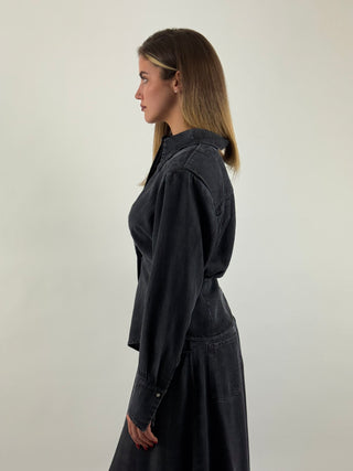 Camicia denim scuro con arricciatura - FW260111