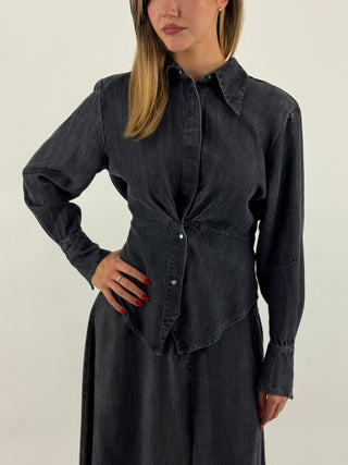 Camicia denim scuro con arricciatura - FW260111