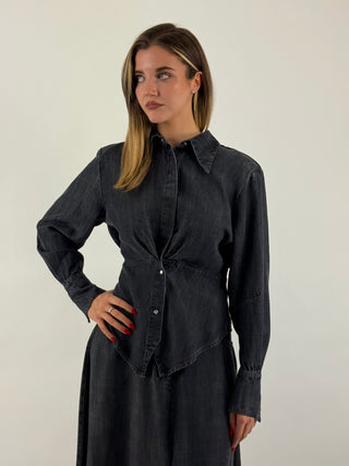 Camicia denim scuro con arricciatura - FW260111