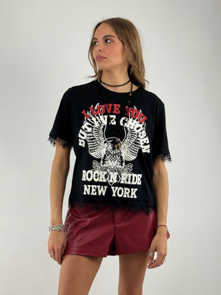 T-shirt stampa con pizzo - 37825