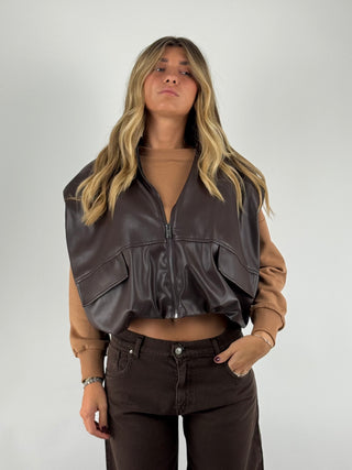 Gilet in pelle con cerniera - L840Y019