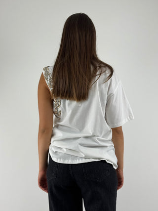 T-shirt monospalla con strass - 37290