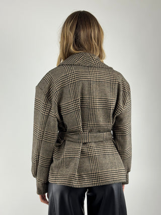 Giacca check con cintura - I251160