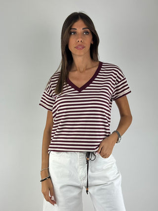 T-shirt righe scollo a V - D02E1260