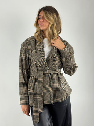 Giacca check con cintura - I251160