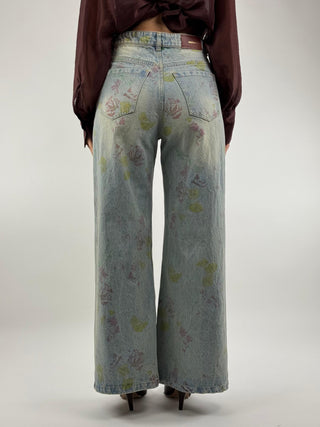 Jeans gamba dritta con stampa fiori - RL1178