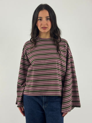 T-shirt over a righe manica a campana - UAC0188