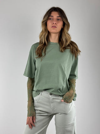 T-shirt manica in pizzo - 11073