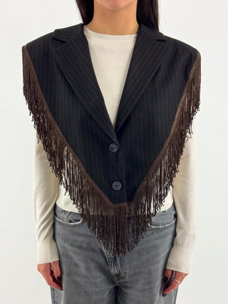 Gilet gessato con frange - 27B6589