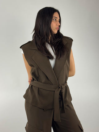 Gilet lungo con cintura - LSO-Q004