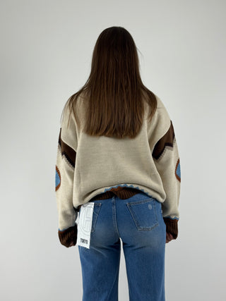 Maglione rombo in fantasia con frange - W5HMJ38A400