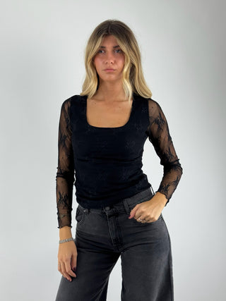 Maglia pizzo scollo quadro - B05083