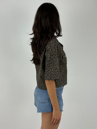 Camicia bottoni gioiello crop animalier - 39405