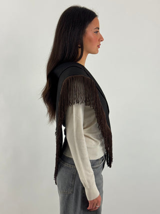 Gilet gessato con frange - 27B6589