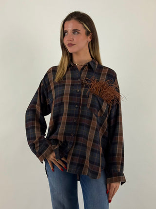 Camicia over con tasca in frange - W26C634