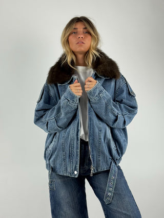 Giubbino Denim con collo ecopelliccia -Z2570