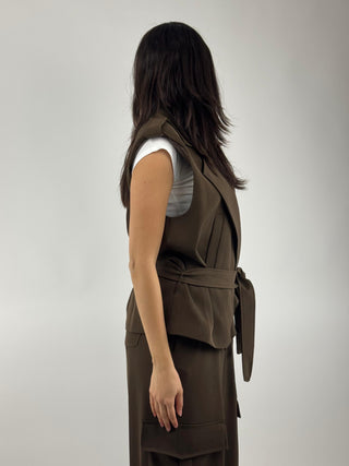 Gilet lungo con cintura - LSO-Q004