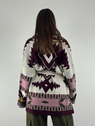 Cardigan in fantasia con cintura - JFP-P016