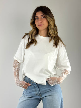 T-shirt manica in pizzo - 11073