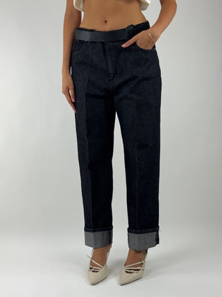 Jeans nero con risvolto - PLS-R133