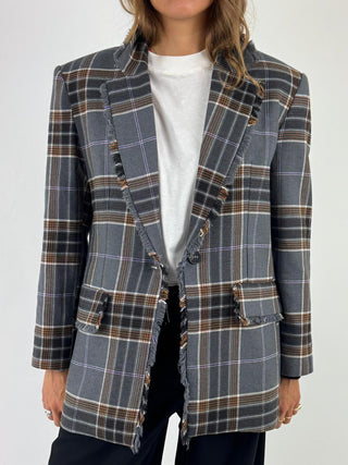 Giacca check con frangia - JGE-R045
