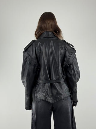 Giacca in pelle con cintura - TF1056