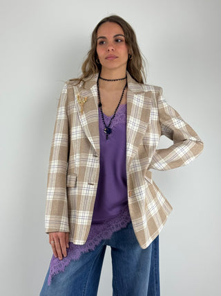 Giacca quadri con spilla - S26J433