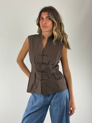 Camicia smanicata con alamari - Y1404E15