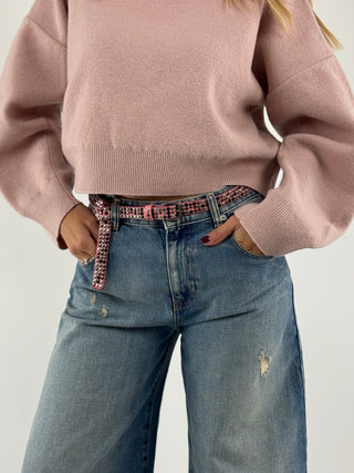 Cintura borchiata rosa, 3 file - ALBELT3-R