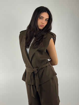 Gilet lungo con cintura - LSO-Q004