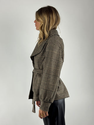 Giacca check con cintura - I251160