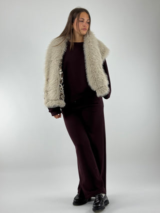 Gilet con spilla e interno leopardato - W25J101