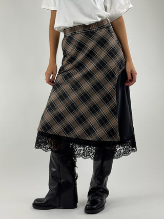Gonna midi quadri con pizzo - GDCTKDS