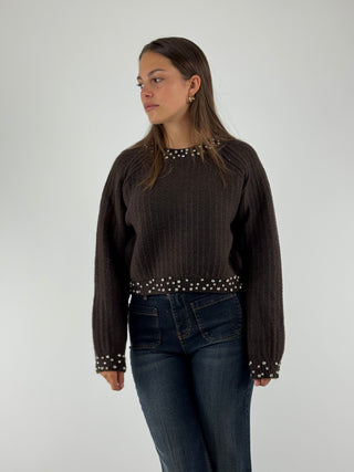 Maglione crop con strass - 98054