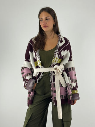 Cardigan in fantasia con cintura - JFP-P016