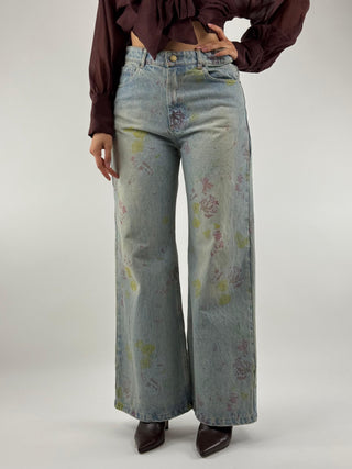 Jeans gamba dritta con stampa fiori - RL1178