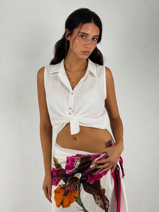 Camicia smanicata con nodo in vita - CMA-Q509