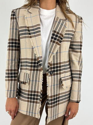 Giacca check con frangia - JGE-R045