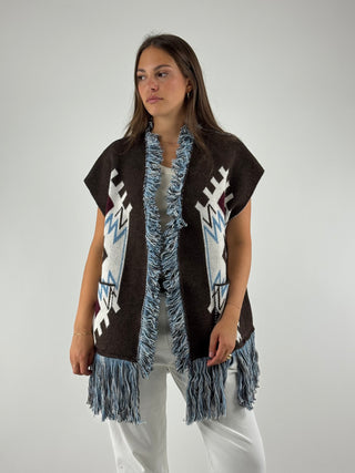 Gilet in fantasia con cintura - W5HMG27A400