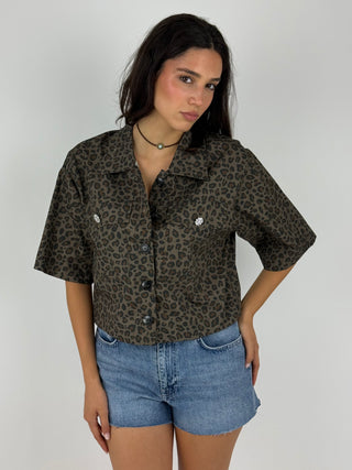 Camicia bottoni gioiello crop animalier - 39405