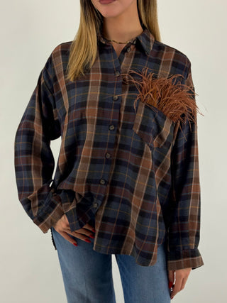 Camicia over con tasca in frange - W26C634