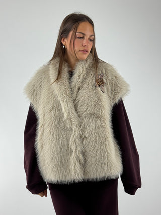 Gilet con spilla e interno leopardato - W25J101