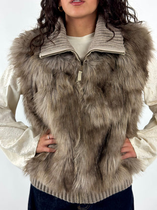 Gilet in Ecopelliccia Taupe - D03E0419