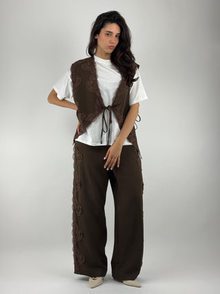 Pantalone banda laterale pizzo - D02E0750